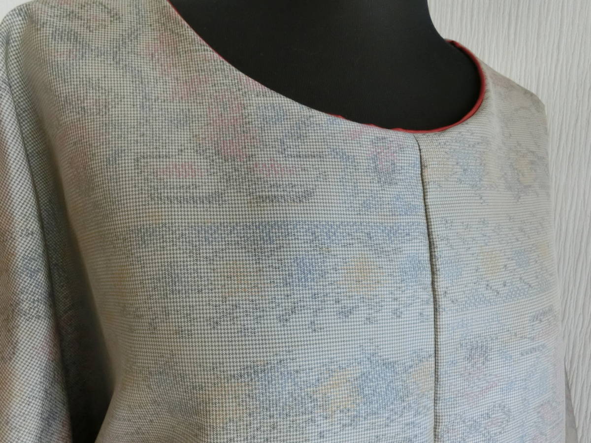 NO８ 着物リメイク 正絹大島紬のロングチュニック ひも付き サイズゆったり大きめ 送料無料 ハンドメイドの画像8