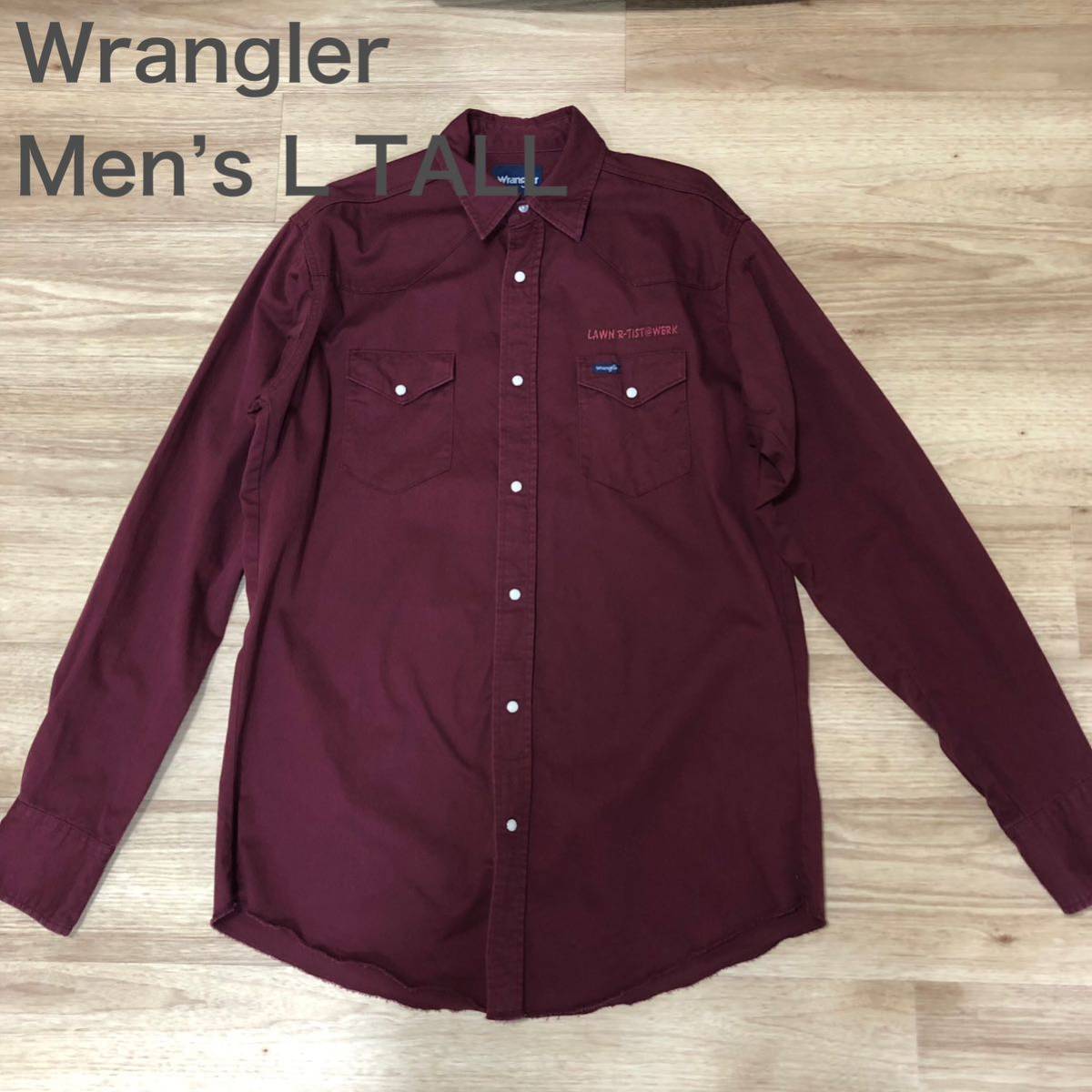 【送料無料】Wrangler 長袖ワークシャツ　ワインレッド　メンズLサイズTALL ラングラー長袖シャツ_画像1