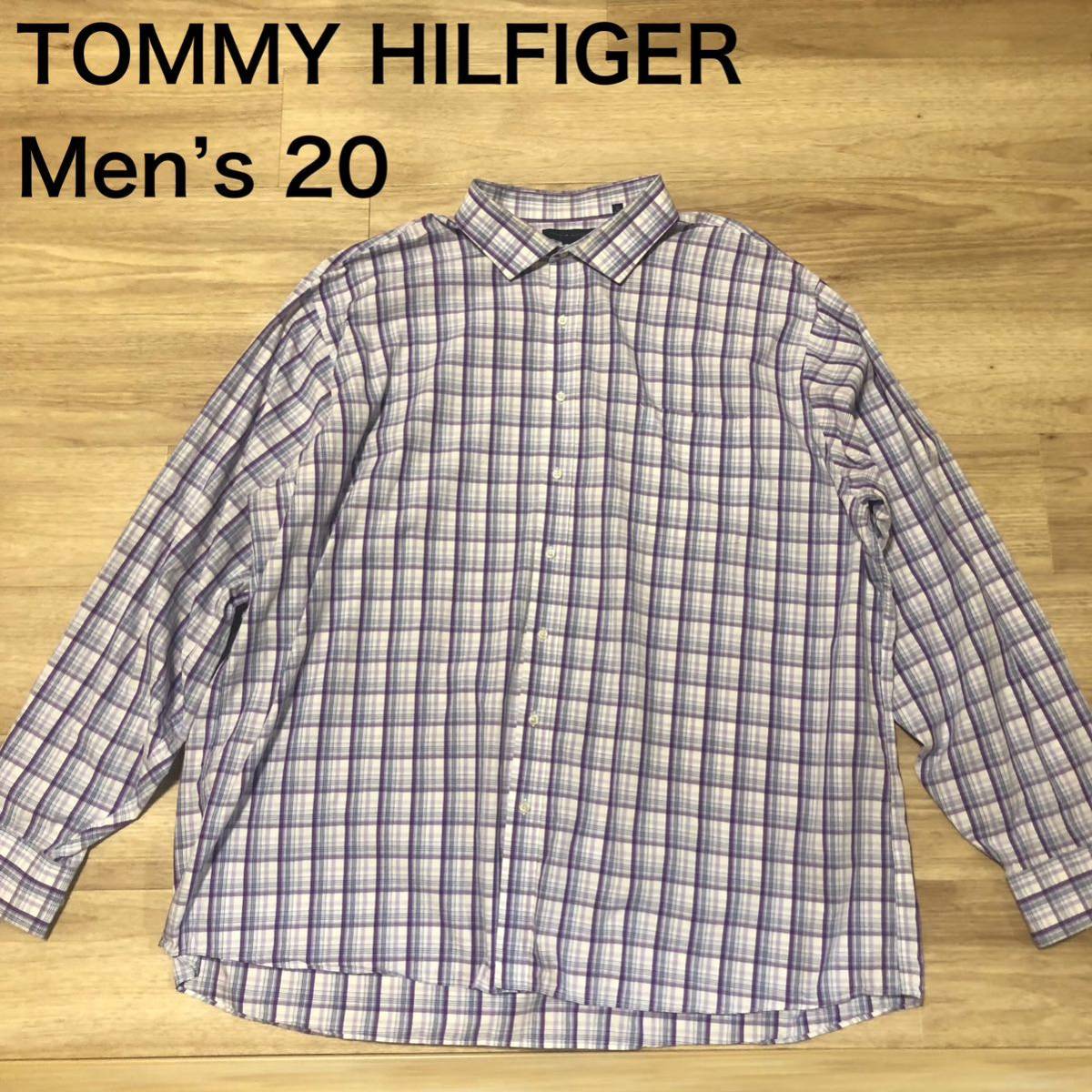 【送料無料】TOMMY HILFIGER長袖シャツ 紫系チェック柄　メンズ20サイズ　トミーヒルフィガー_画像1