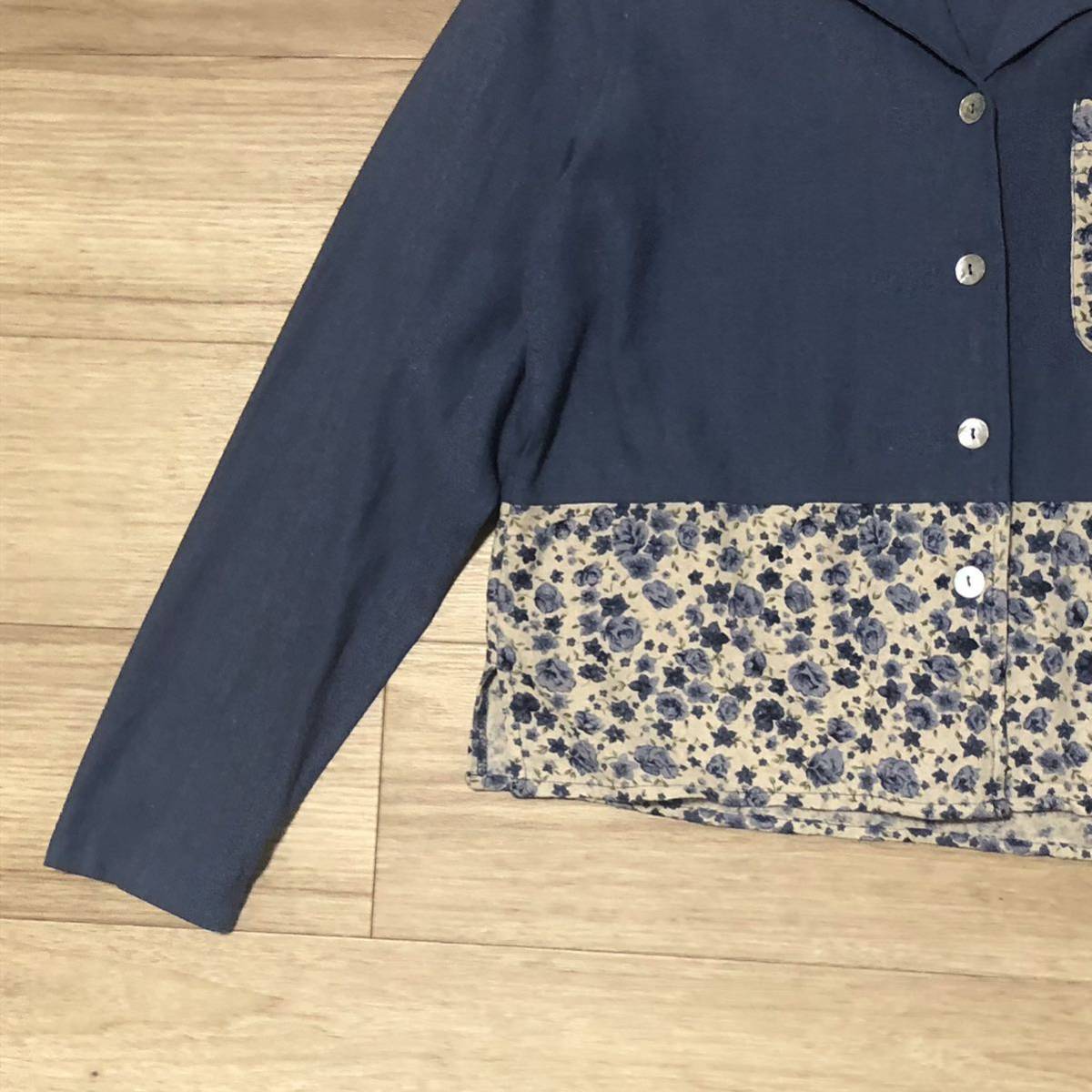 SELENE SPORTシルク100%長袖シャツ 青花柄 レディースSサイズ SELENE SPORTシルク100%長袖シャツ 青花柄 レディースSサイズ