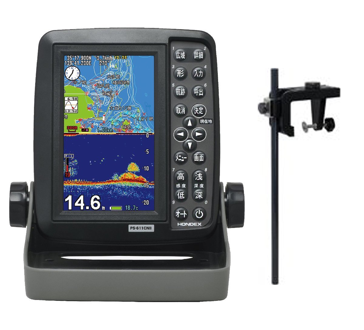 PS-611CNII と 万能パイプ BP05 セット HONDEX ホンデックス 5型ワイド液晶 ポータブル GPS内蔵 PS-611CN2