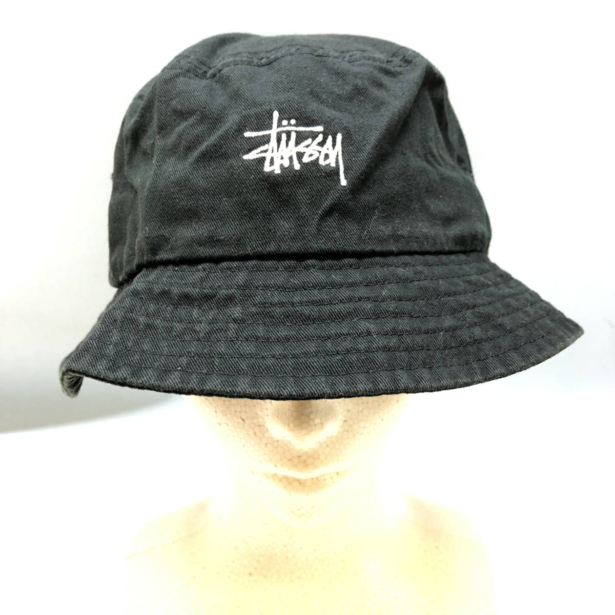 △ STUSSY ステューシー ロゴ ハット ブラック サイズ56ｃｍ 無地 シンプル 小物 ファション USED品 △C71678_画像5