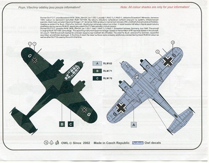 1/72 オウルデカール　ドルニェ Do 17Z-7 夜間戦闘機 (3)_画像2