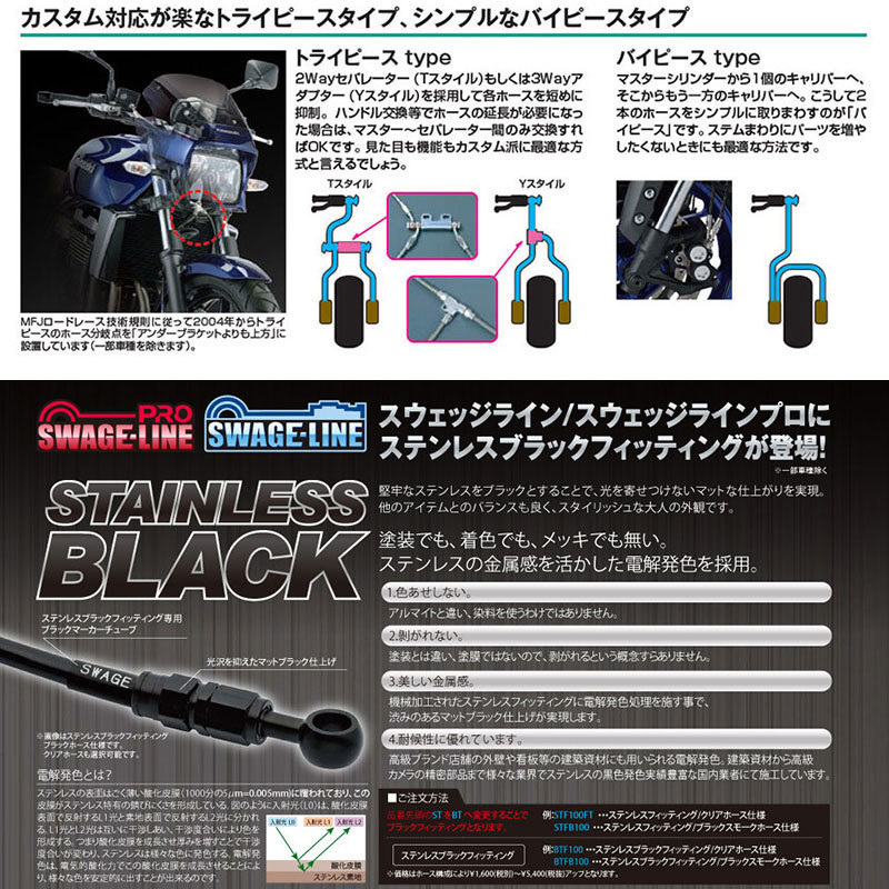 GSX-R600/GSX-R750(11-18)用ステンメッシュ・フロントブレーキホース(バイピース/hスタイル/ステンレスブラック)｜スウェッジラインプロ_画像2