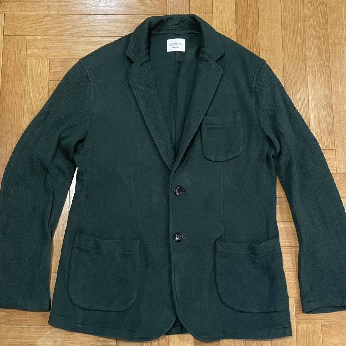 MORRIS & SONS 鹿の子テーラードジャケット サイズ表記3 日本製 グリーン コットンナイロン 中古品 14S-KN-003 ブレザー Bishop _画像1
