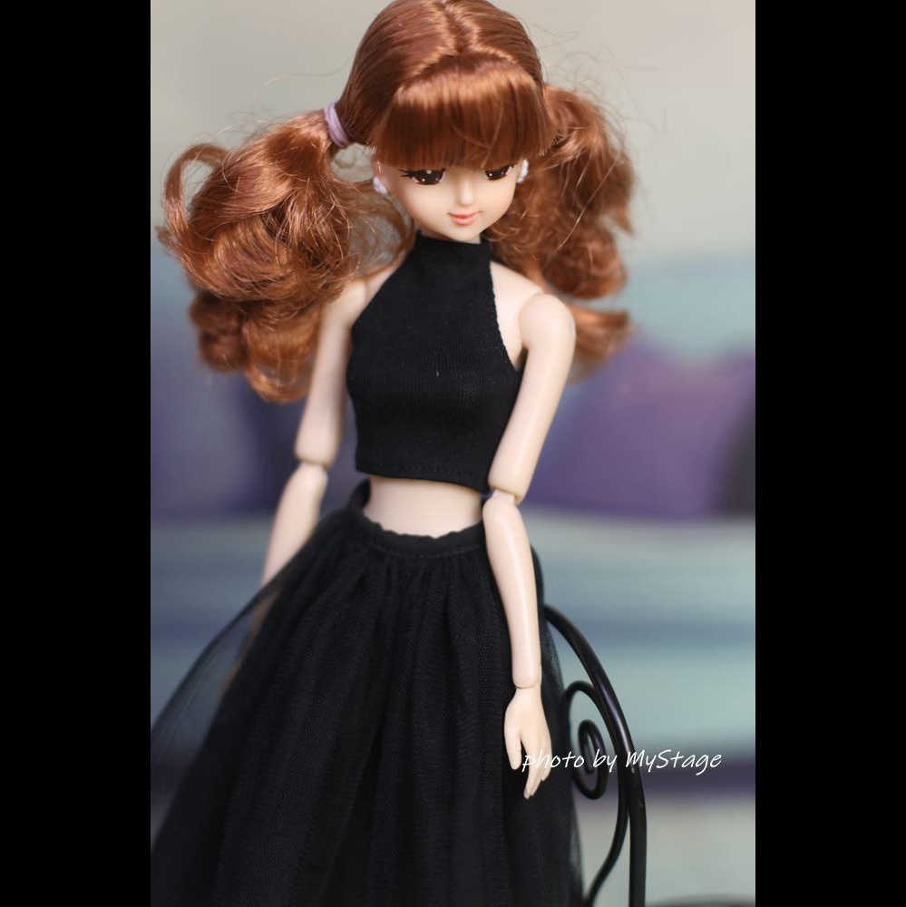 人形服msdr-23-192黒ボルダーネックトップスとビーズチュールスカート（momoko、ジェニー、オビツボディなど1/6人形用）_画像8