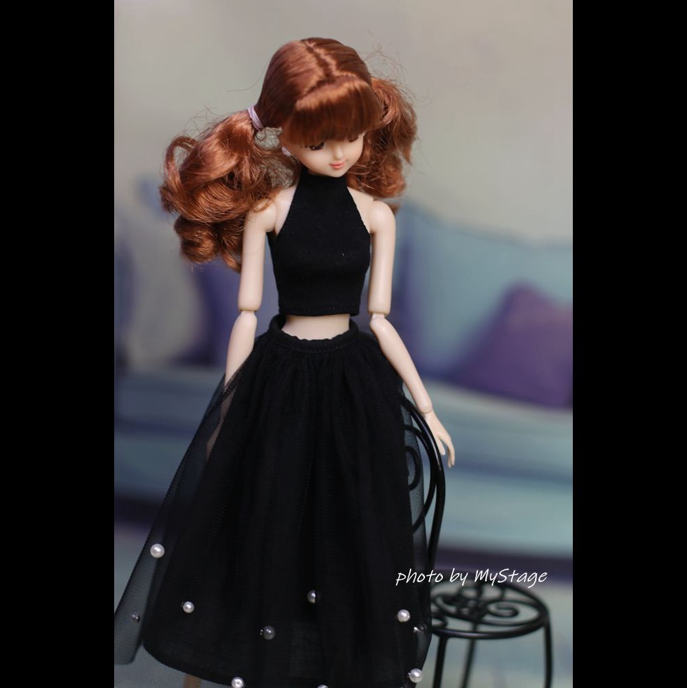 人形服msdr-23-192黒ボルダーネックトップスとビーズチュールスカート（momoko、ジェニー、オビツボディなど1/6人形用）_画像3