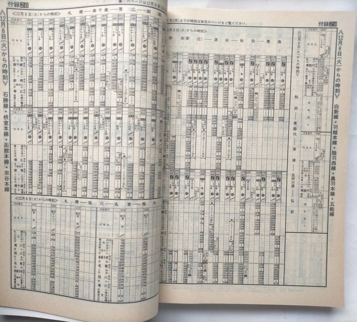 JTB時刻表 1998年11月号 12月8日JR東日本、JR北海道、JR西日本金沢地区ダイヤ改正主要列車冬の増発列車シュプール号