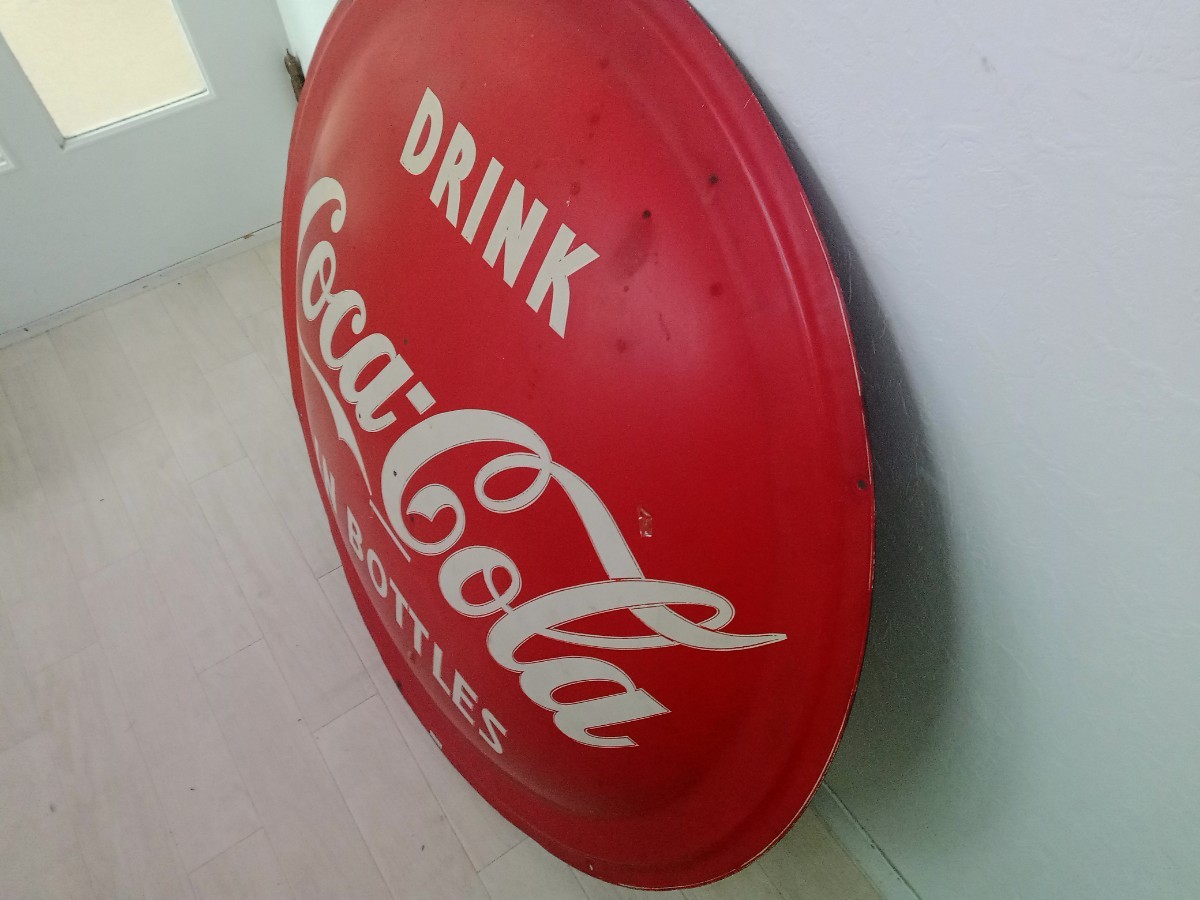 【希少】★DRINK Coca-Cola IN BOTTLES★コカ・コーラ★特大ホーロー看板★ドーム★ボタン★レトロ★アンティーク★ビンテージ★1950年代_画像7