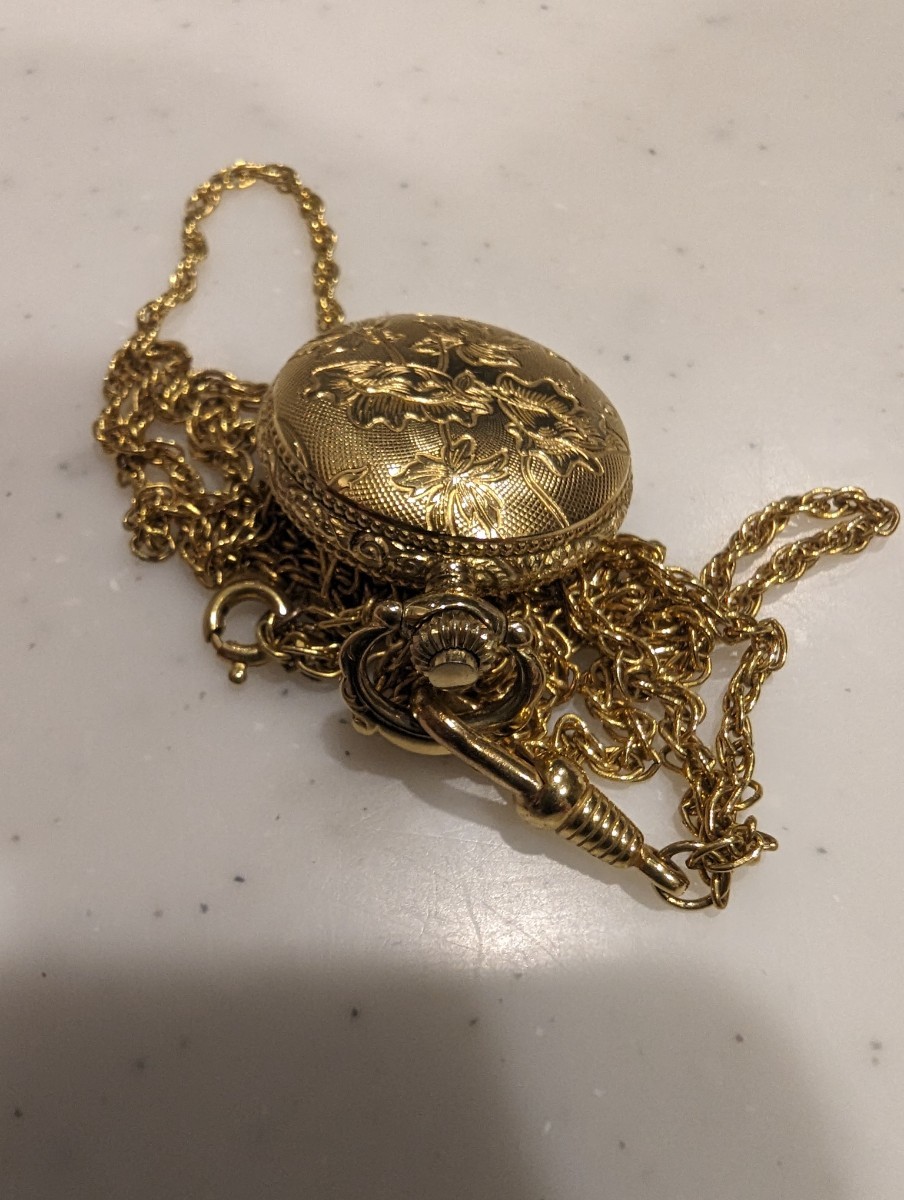 bfela- подвеска часы карманные часы кварц BUCHERER Pocket Pendant Watch QUARTZ Gold античный Vintage работа товар 