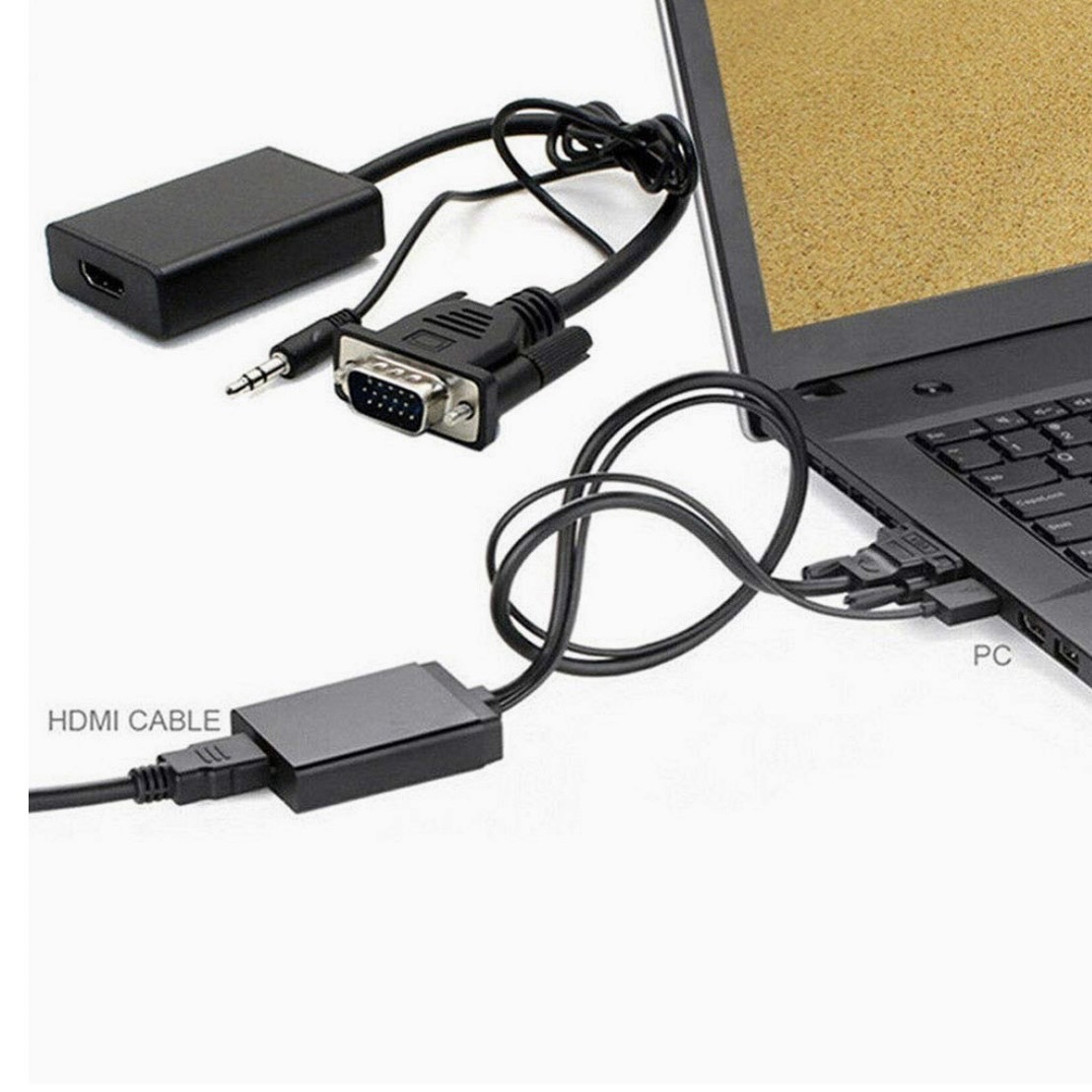 VGA to HDMI変換アダプタ VGA→HDMI 出力 ビデオ変換アダプタ 1080P対応 TV PCノートパソコン モニタオーディオ用 (給電用USBケーブル付属)_画像5