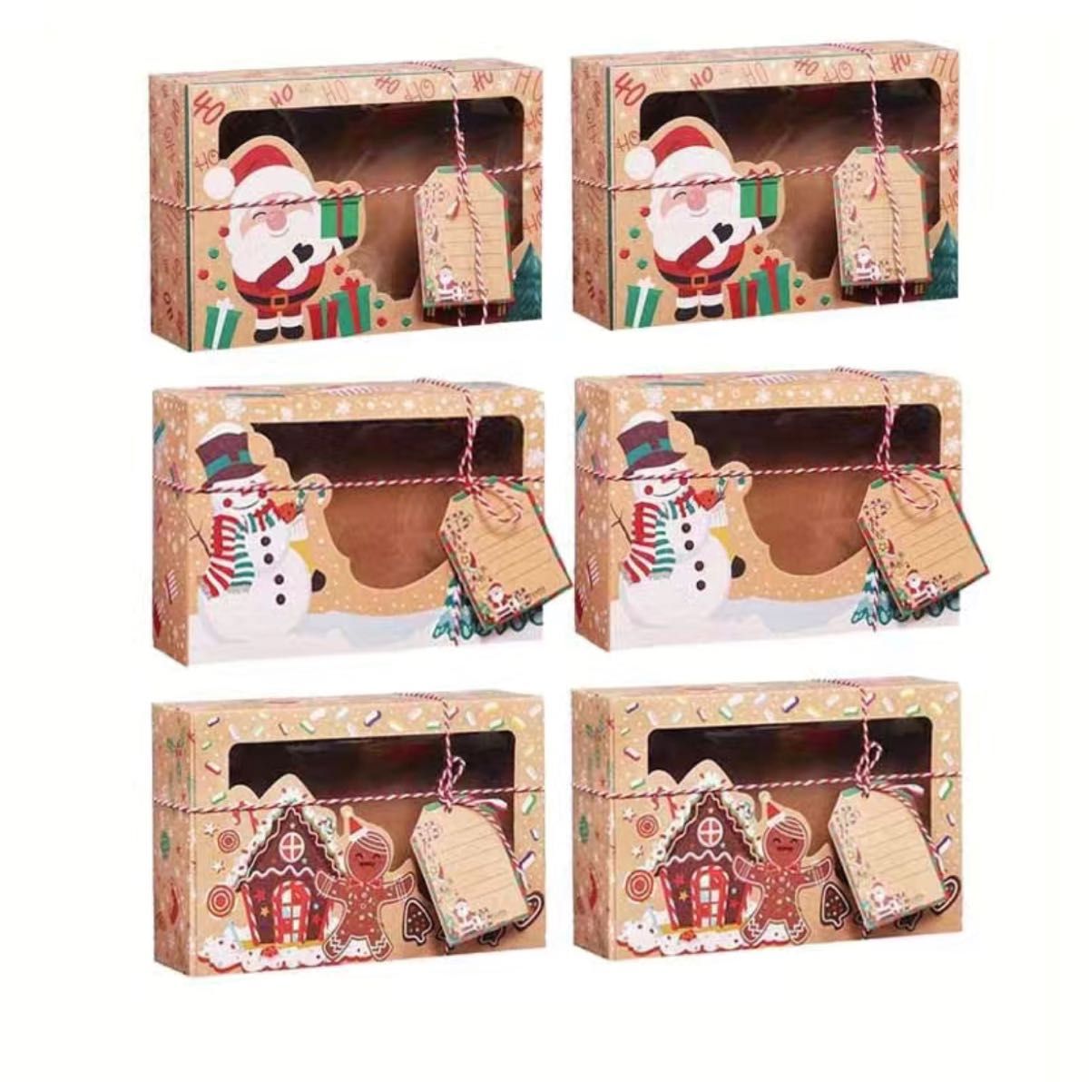 クリスマス ギフトボックス ラッピングセット 吊り下げタグ付き 紐 窓 サンタ 特別感 包装 クラフト メッセージカード