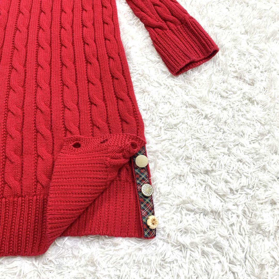 POLO Ralph Lauren　ポロ　ラルフローレン　ケーブルニット　セーター　ワンピース　ホースロゴ刺繍　赤　レッド　レディースくびれ　M_画像5