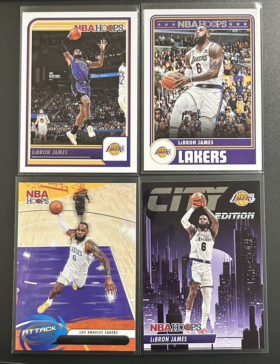 最新 2023-24 Hoops NBA LeBron James Lakers Base #52 Tribute #290 Attack The Rack #6 City Edition #5 4枚_画像1