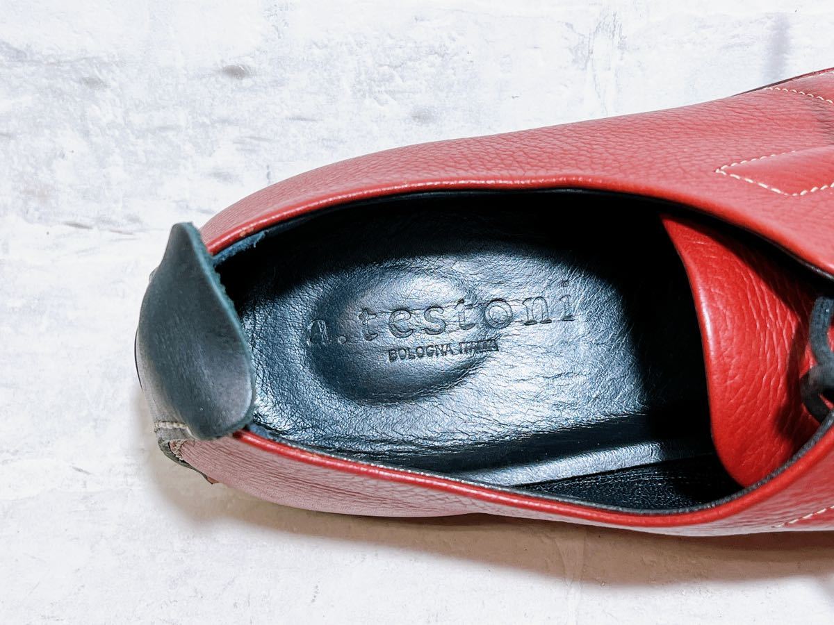 イタリア製【新品同様】a.testoni ア・テストーニ 高級 レザースニーカー ハンドメイド 赤 本革 UK9（約27.5cm）メンズ 紳士靴