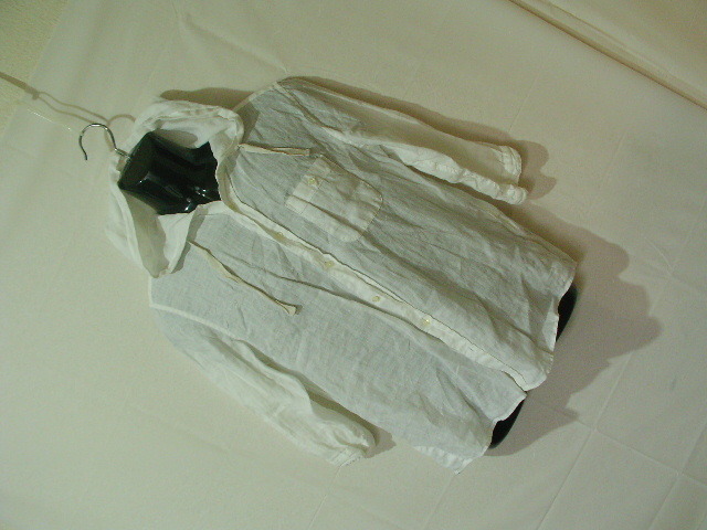 ssy7632 TAKEO KIKUCHI Escape 7 minute sleeve # with a hood .linen shirt # white plain thin flax 100 size 2 /M Takeo Kikuchi 