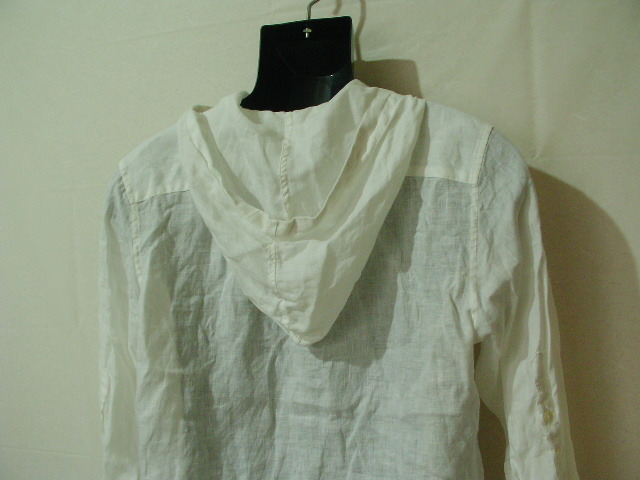 ssy7632 TAKEO KIKUCHI Escape 7 minute sleeve # with a hood .linen shirt # white plain thin flax 100 size 2 /M Takeo Kikuchi 