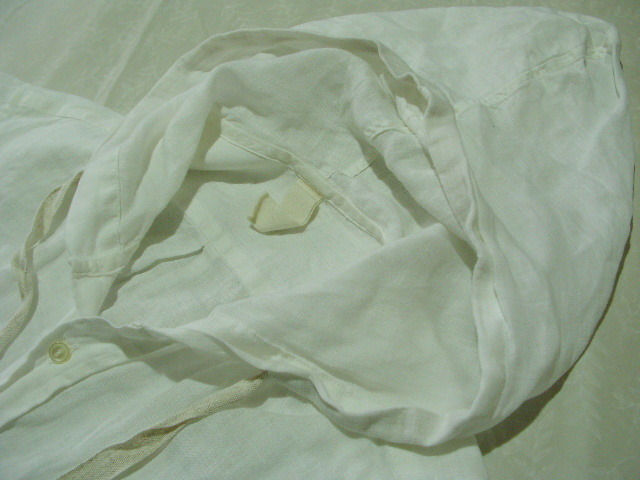 ssy7632 TAKEO KIKUCHI Escape 7 minute sleeve # with a hood .linen shirt # white plain thin flax 100 size 2 /M Takeo Kikuchi 