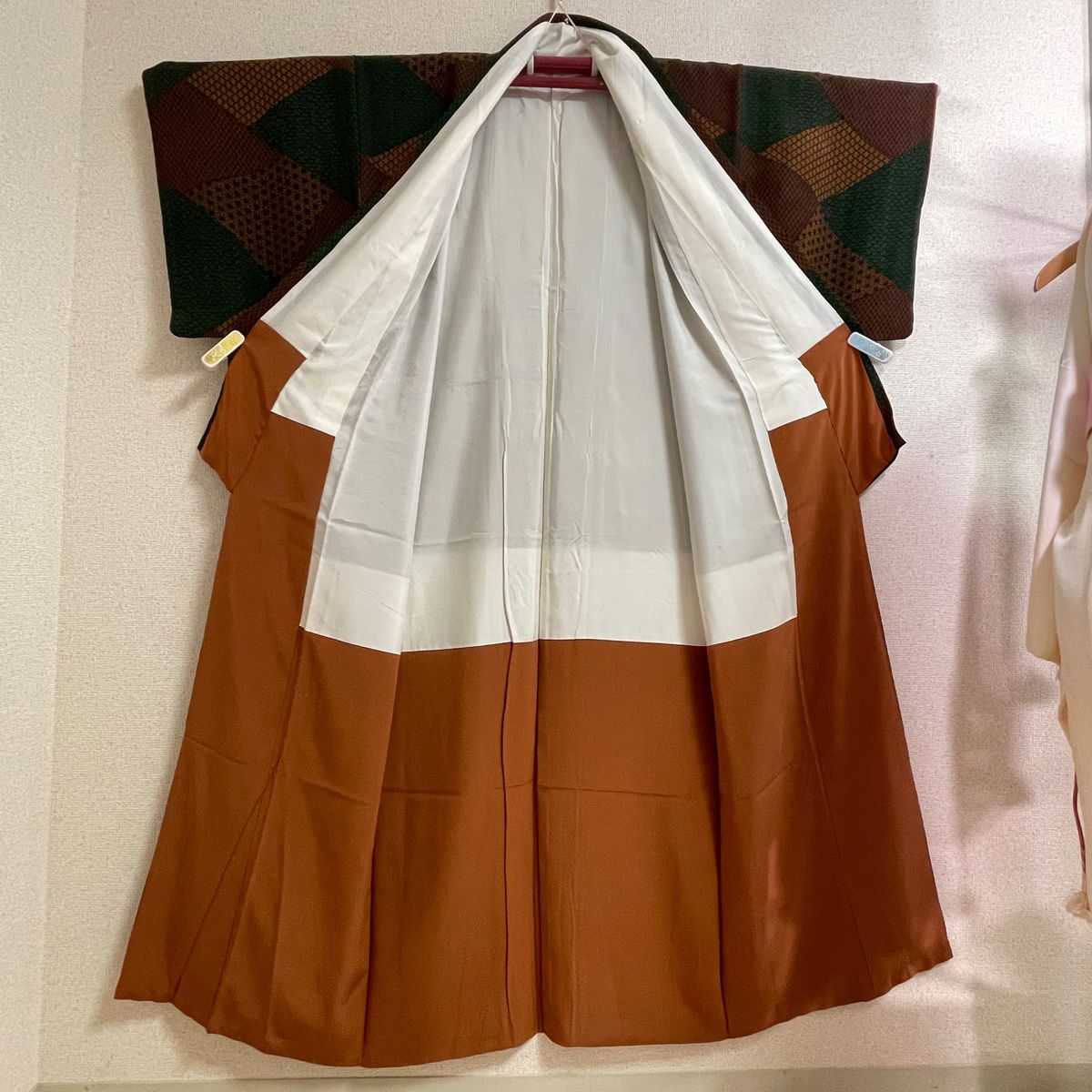 袷  小紋 着物 縮緬 裄62.5 kimono 和服 呉服 和装 冬 春