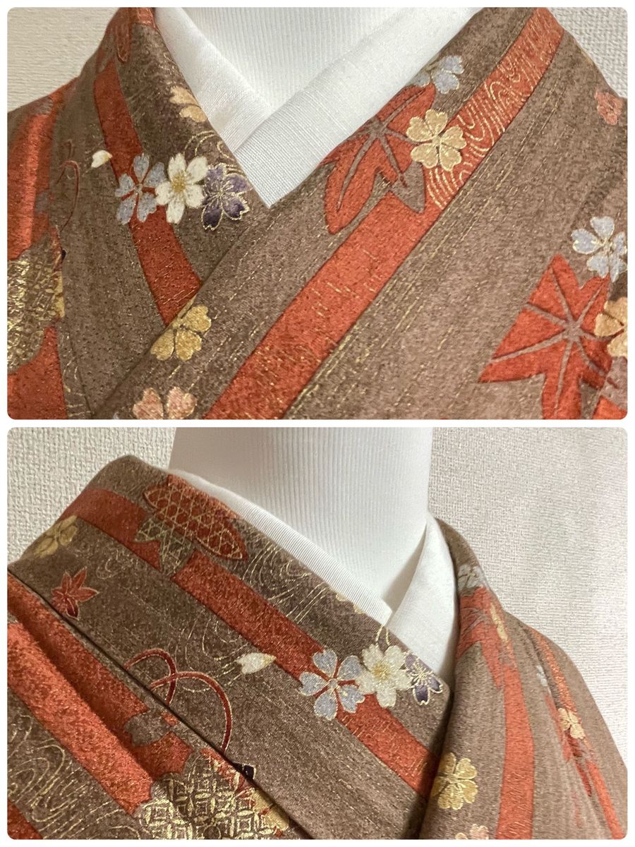 超美品の 裄64.5 赤 着物 小紋 正絹 袷 kimono 春 冬 和装 呉服 和服
