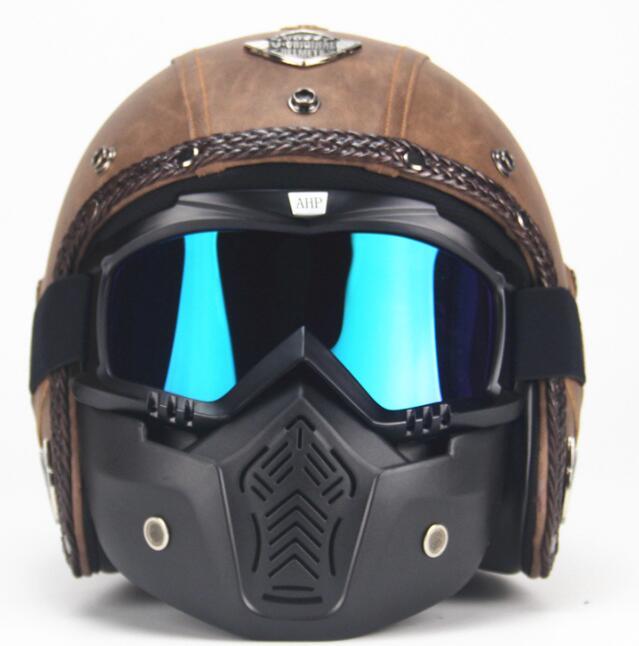 ハーレーヘルメット バイクヘルメット ジェットヘルメット PUレザー バイザー付き ゴーグル マスク付 カラー:D サイズ:L_画像2