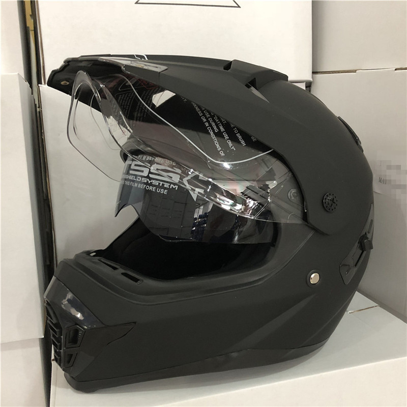新品 ダブルシールド オフロードヘルメット 内蔵ゴーグル バイクヘルメット オフロード フェイスヘルメット マットブラック Sサイズ