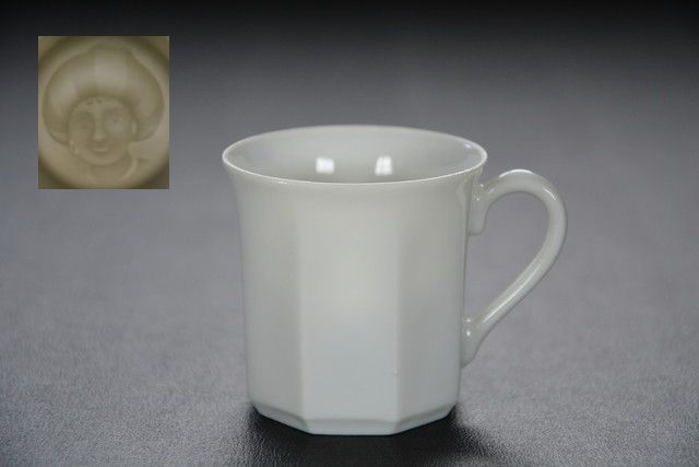 古いカップ 白磁 人物透かし 外人さん 未使用品 デミタス 検索用語→A10内昭和大正輸出用_画像1