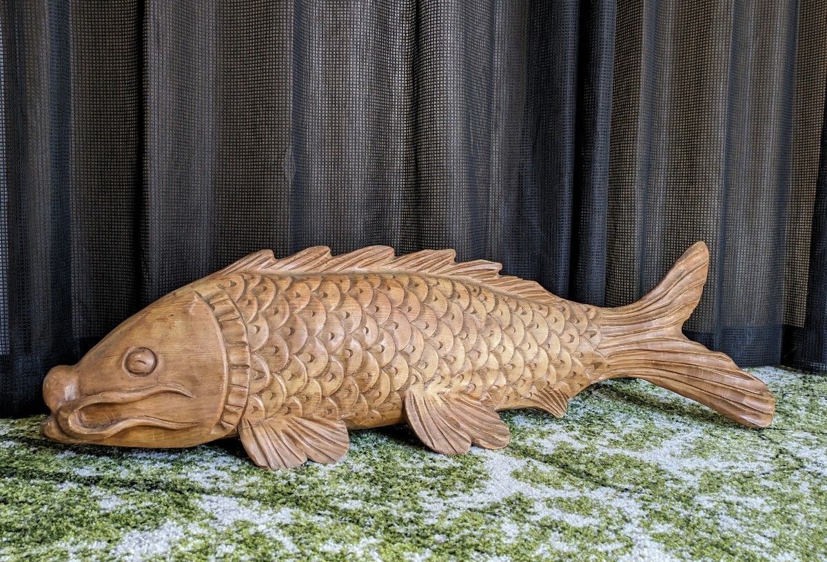大型　木彫り　魚　オブジェ　置物
