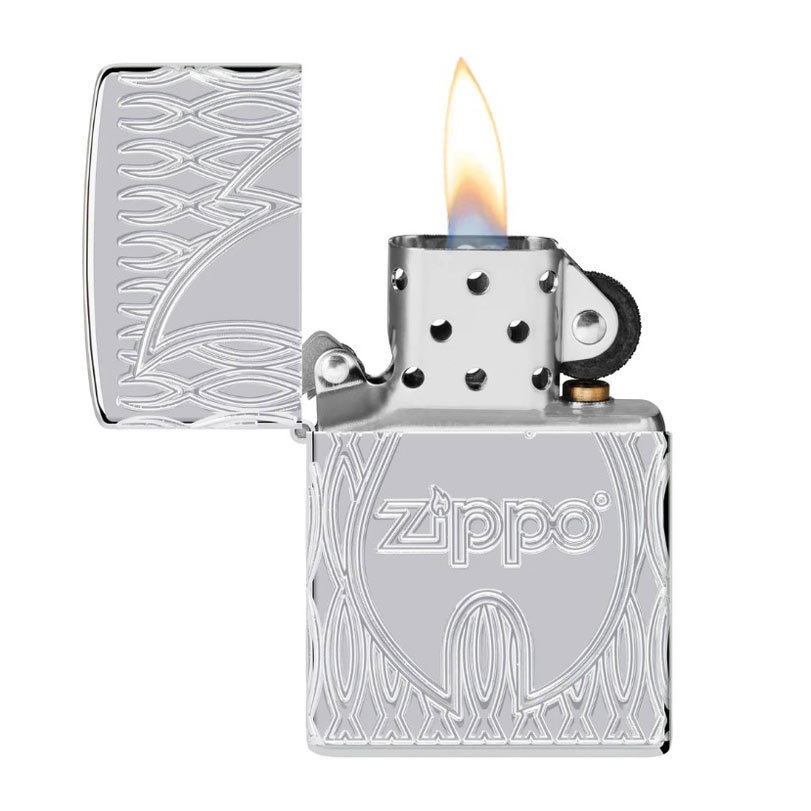 ジッポー オイルライター 48838 USA Zippo アーマー フレームデザイン シルバー 4面加工 マルチカット彫刻_画像4