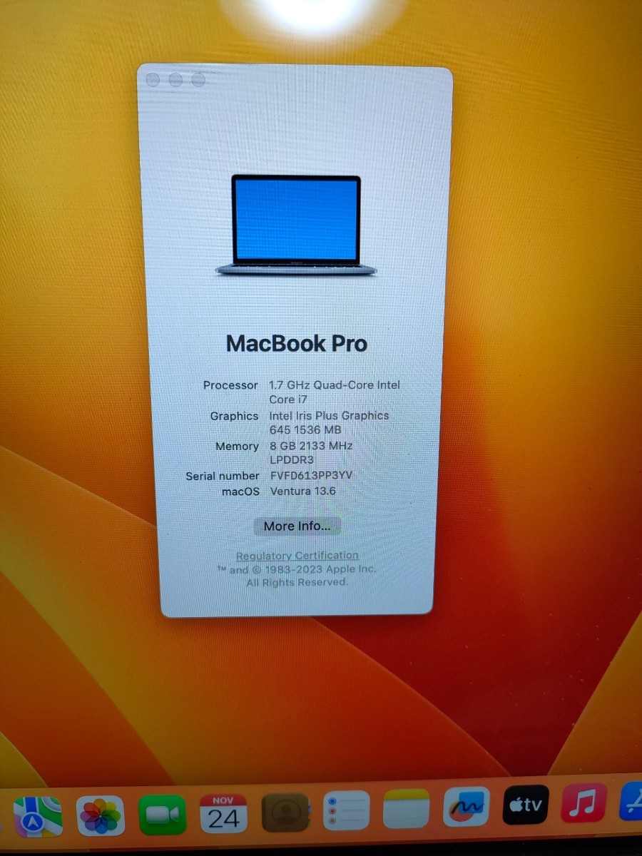 ★MacBook Pro(13インチ、2020、Thunderbolt 3ポート×2) Corei7 RAM 8GB SSD256 _画像10