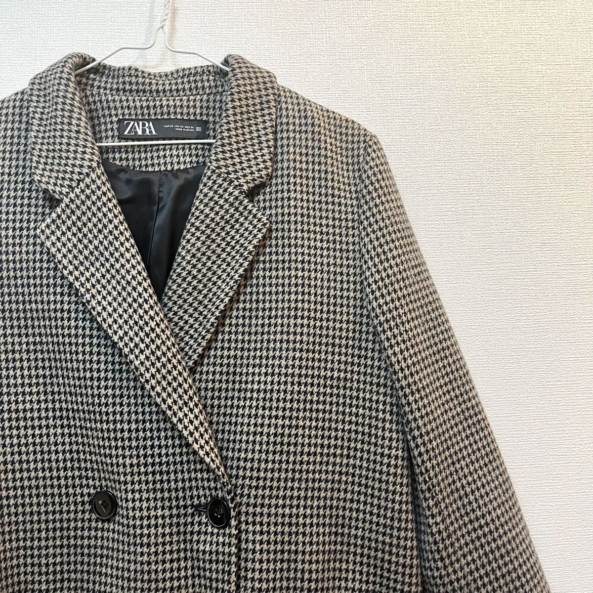 【美品】ZARA(ザラ) 千鳥チェック柄 ダブルボタンチェスターコート アウター ジャケット 