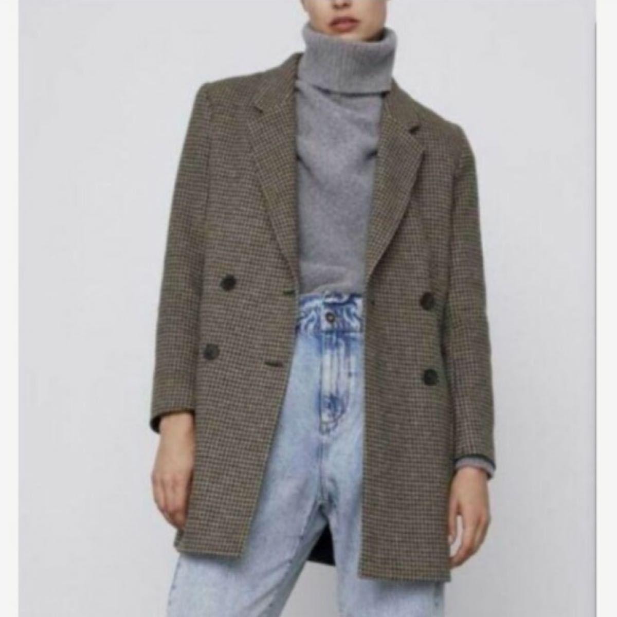 美品】ZARA(ザラ) 千鳥チェック柄 ダブルボタンチェスターコート 美品】ZARA(ザラ) 千鳥チェック柄 ダブルボタンチェスターコート