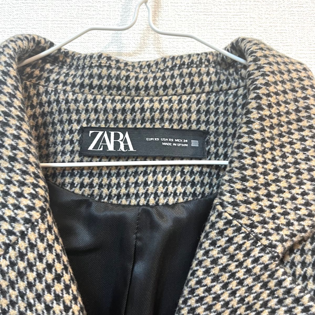 【美品】ZARA(ザラ) 千鳥チェック柄 ダブルボタンチェスターコート アウター ジャケット 