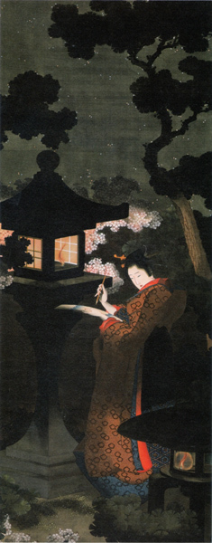 葛飾 応為（葛飾お栄）浮世絵　夜桜美人図　原寸大ポスター　88×34.7ｃｍ　複製 ■川瀬巴水　吉田博　葛飾北斎　歌川広重　_画像1