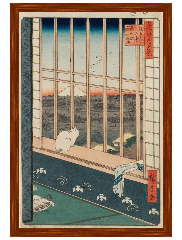 . river wide -ply name place Edo 100 ... rice field ... block .38.6x26.4cm. size size . made * ukiyoe . ornament north .. river country . cat cat . comb 