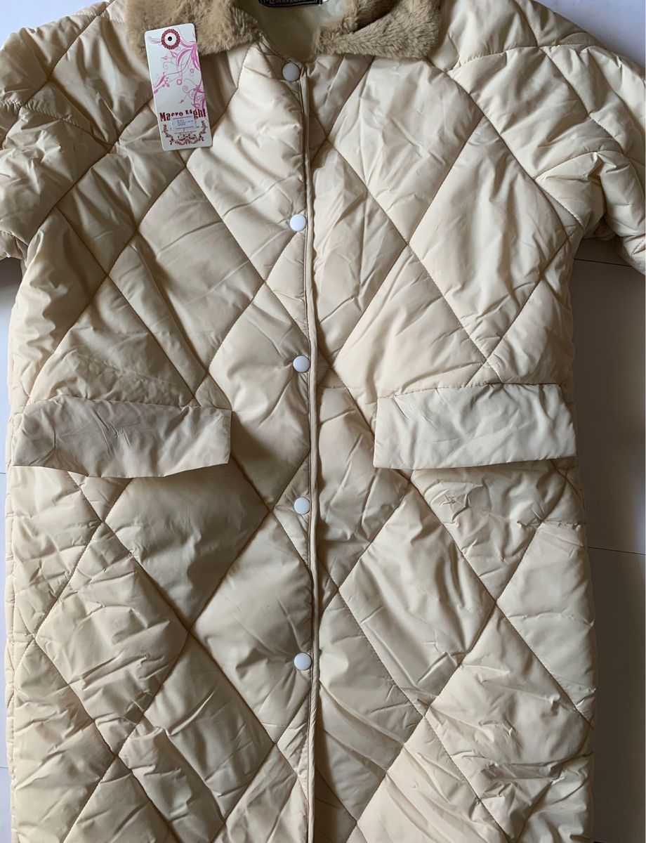 【新品】アウター　コート　ダウンジャケット　ロング丈　中棉　ファー襟　暖かい　アイボリー　XL
