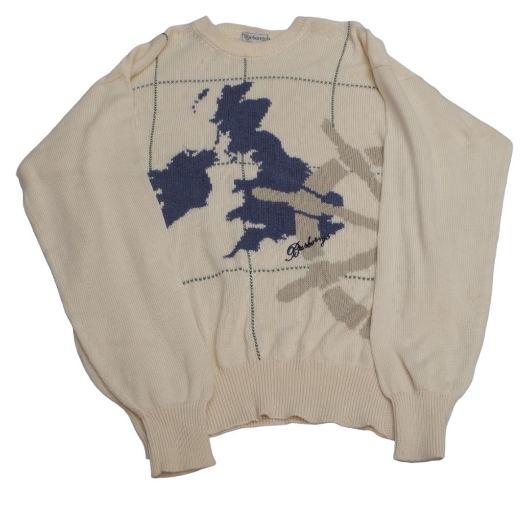 バーバリー Burberrys セーター ニット ヴィンテージ ロゴ コットン ホワイト 白 サイズL 地図 舵 イギリス 90s オーバーサイズ #921_画像1