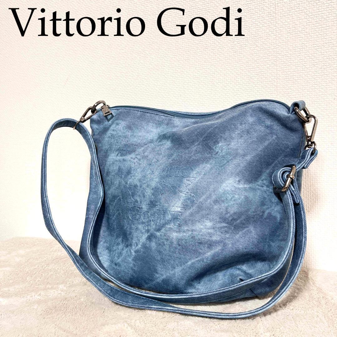 美品Vittorio Godi ヴィットリオ ゴーディショルダーバッグブルー青