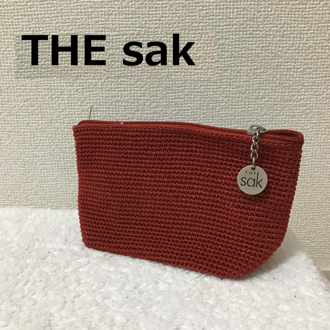 美品THE sak ザサク ハンドバッグ/ポーチ レッド赤編みメッシュ_画像1