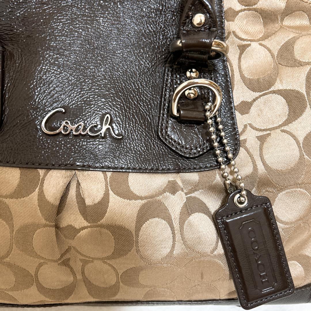 美品COACHコーチショルダーバッグハンドバッグ ベージュシグネチャー