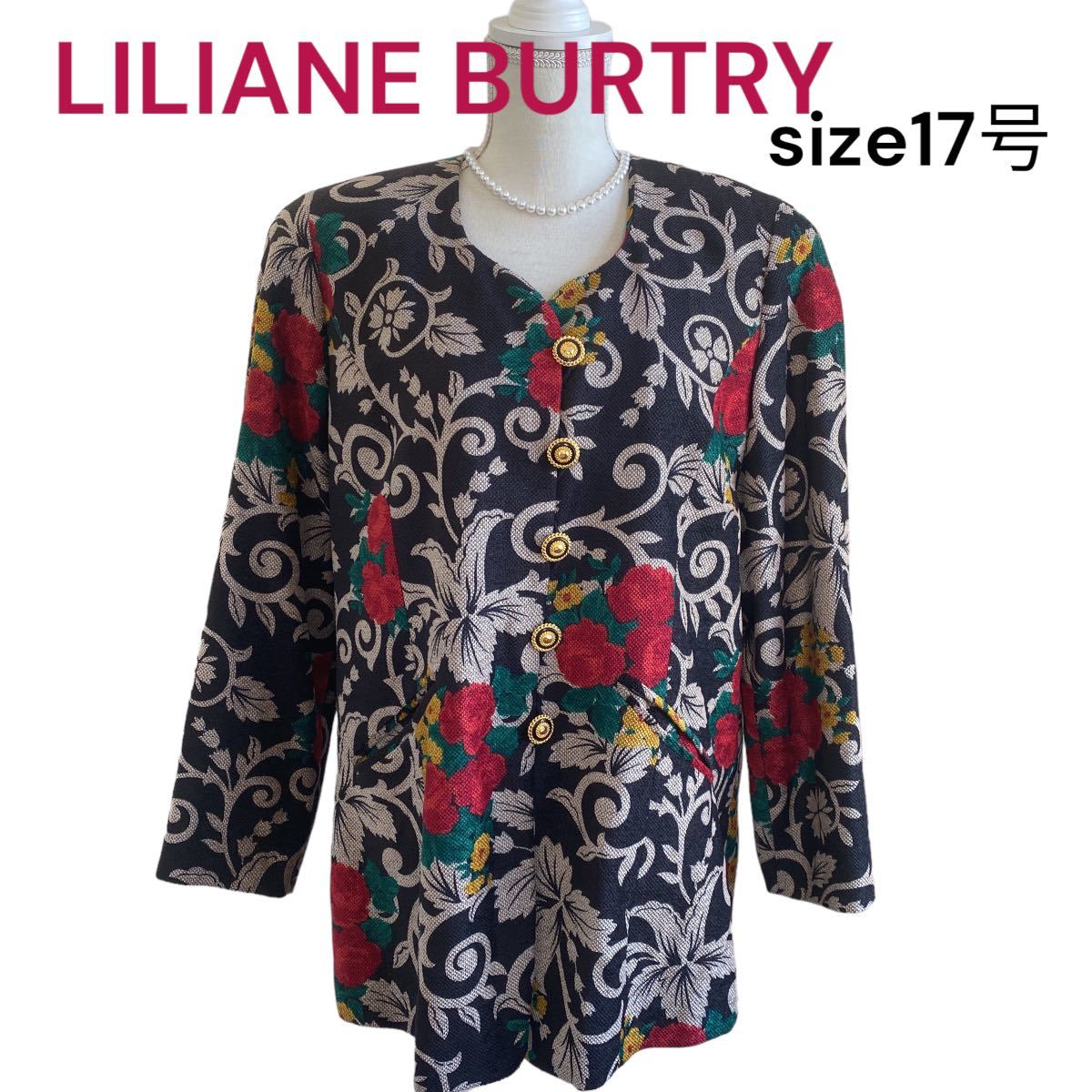 極美品リリアンビューティー　花柄クラシカルジャケット　大きいサイズ17号、3XL LILIANE BURTRY_画像1