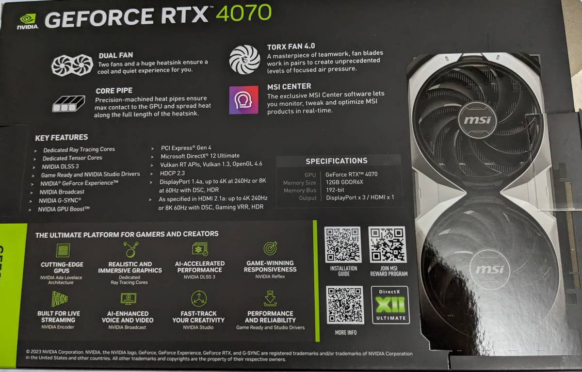 MSI GeForce RTX 4070 VENTUS 2X 12G OC グラフィックスボード VD8471-
