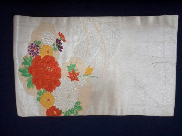 リサイクル　0467　名古屋帯　銀　花（中古）（レターパック不可）_画像1