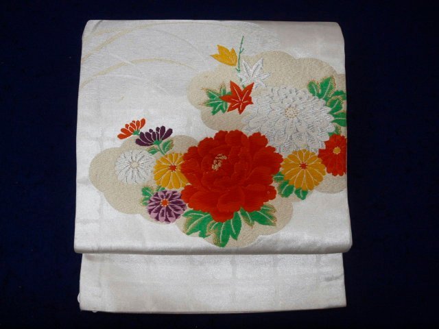 リサイクル　0467　名古屋帯　銀　花（中古）（レターパック不可）_画像4