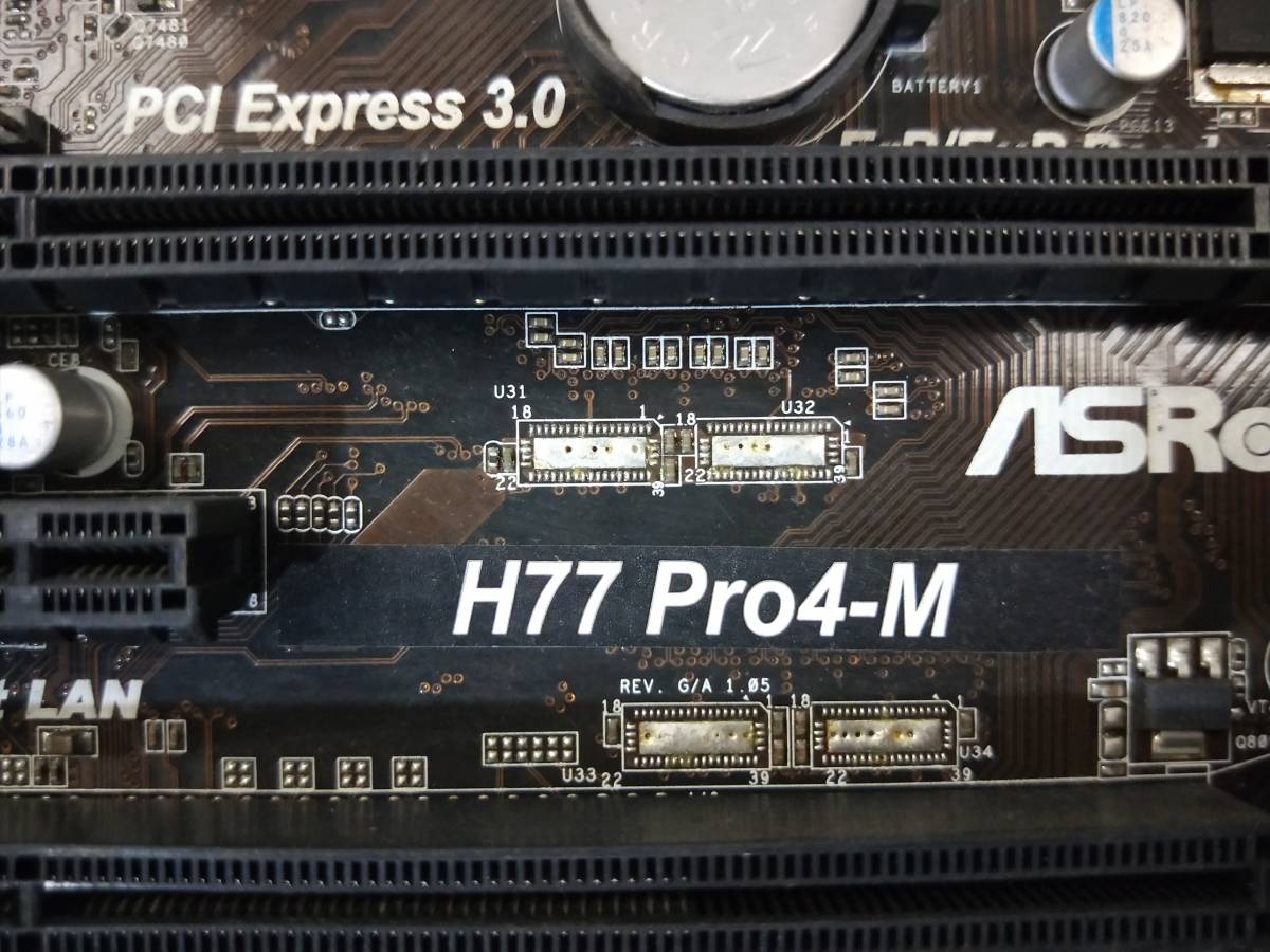 【中古パーツ】BIOS確認のみ、ASROCK H77 PRO4-M マザーボード ＩＯパネル LGA1155 ■MB4099_画像4