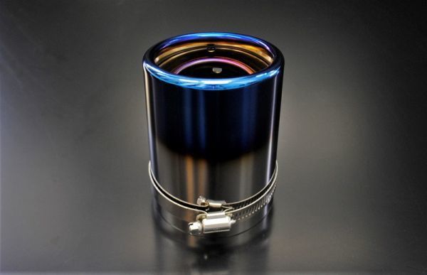 汎用品 マフラーカッター 80mm ブルー 焼色タイプ 1本 スラッシュカット 鏡面 高純度ステンレス (元マフラーΦ68ｍｍ～Φ75ｍｍに対応）の画像9