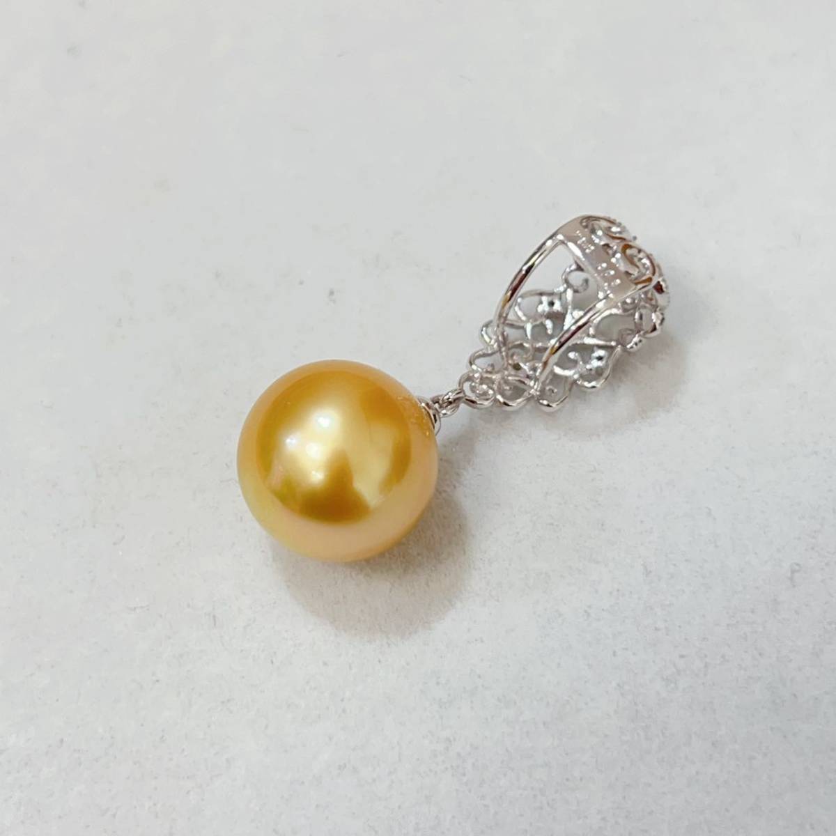 K18WG 南洋 ゴールドパール ダイヤ ネックレス ペンダントトップ 13mm 真珠 白蝶真珠