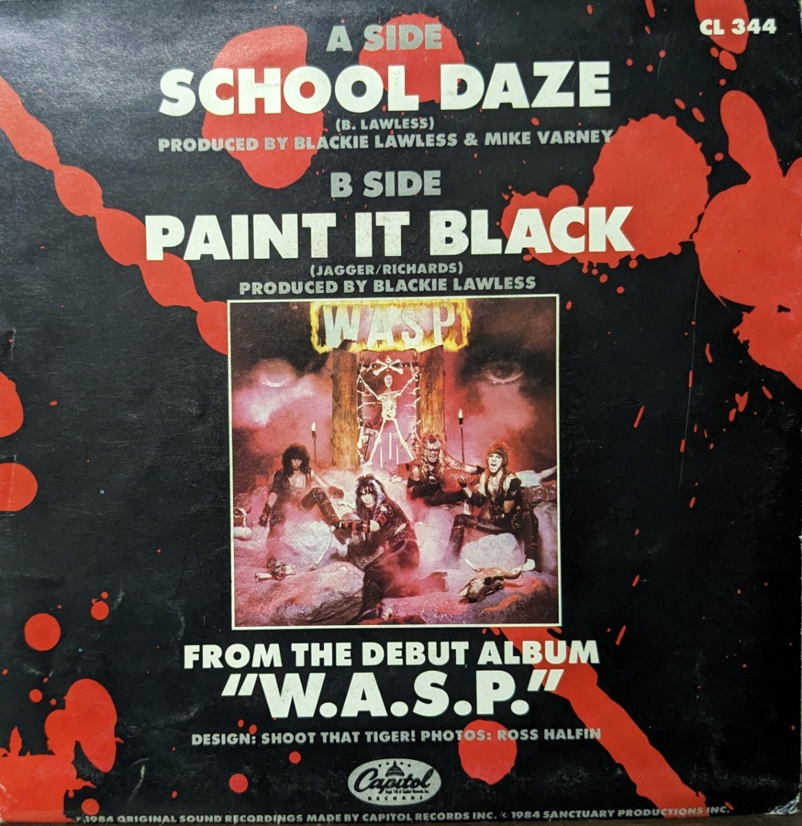 ☆WASP/SCHOOL DAZE1984'UK CAPITOL pster sleeve 7INCH_画像2