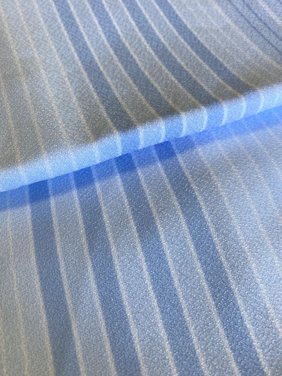 ラスト洗える着物 単衣プレタ着物格子地紋　袷小紋 縞柄　水色 青 ブルーSサイズ