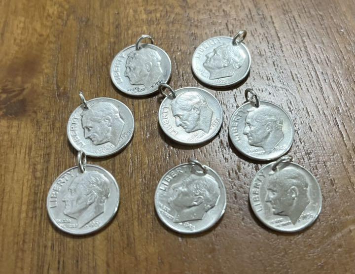 本物銀貨使用 アメリカ ルーズベルト大統領 コイン ペンダントトップ1946-1964年 即決の画像4